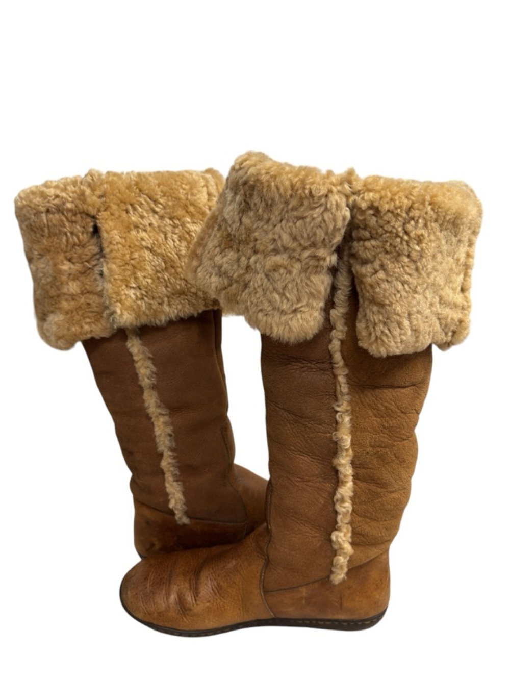 Born Shearling Leather Tall Boots Brown Winter Cozy Fold Over Size US 6 - Picture 5 of 10